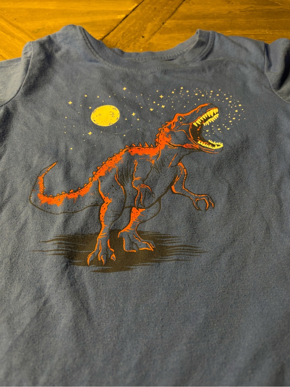 Cat & Jack Blue T-Shirt with Yellow Moon and Red Dinosaur